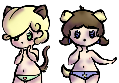 &lt;3 anthro baby babyy blonde_hair blue_eyed blue_eyes breasts brown_hair canine cat chibi clothing curly dog feline flat_(disambiguation) flat_chested green_eyed green_eyes hair innocent looking_at_viewer mammal nipples panties pigtails star surprise tails_(disambiguation) toddler under_age underwear young