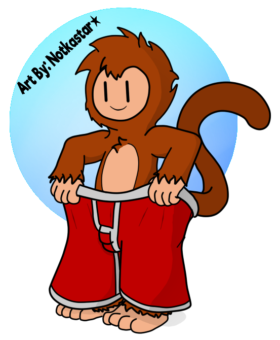2017 anthro ape boxer_briefs bulge chest_tuff chimpanzee clothed clothing cub digital_media_(artwork) english_text fur hair male mammal monkey notkastar_(artist) primate simple_background sketch smile solo tagme text underwear vertical_bar_eyes young