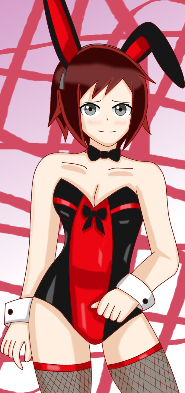 1girl bunny_ears bunnysuit ruby_rose rwby short_hair silver_eyes thighhighs