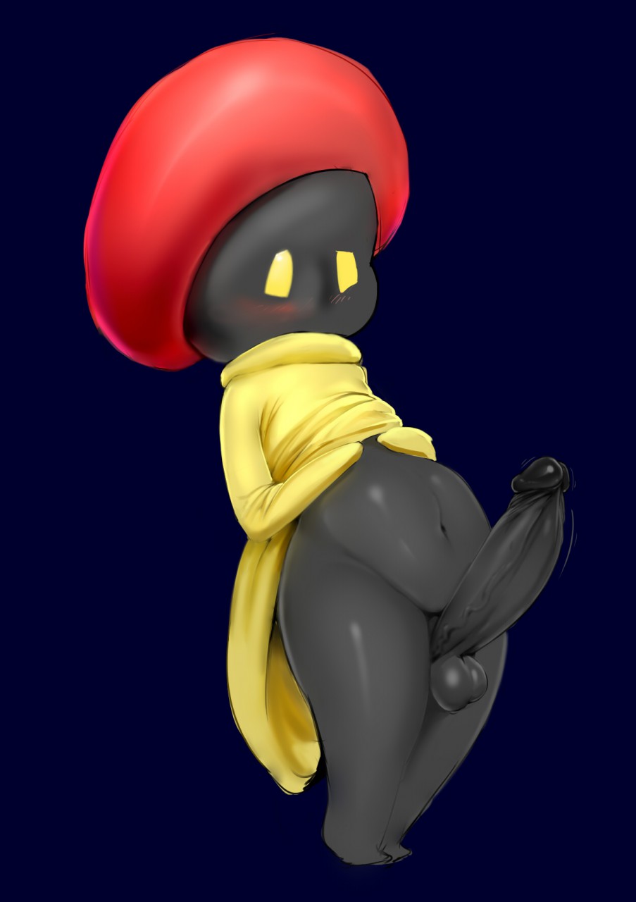 2017 anthro balls black_balls black_penis black_skin byondrage clothed clothing disney erection flora heartless kingdom_hearts male mammal mushroom not_furry nude penis plant simple_background solo square_enix video_games yellow_eyes