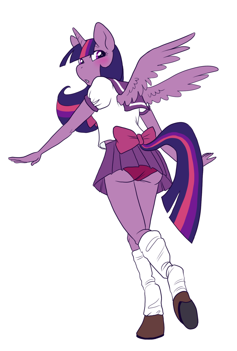 2014 alpha_channel anthro anthrofied blush clothing equine feathered_wings feathers friendship_is_magic fur hair hooves horn looking_back mammal my_little_pony panties pixel-prism purple_feathers purple_fur purple_hair purple_wings simple_background transparent_background twilight_sparkle_(mlp) underwear upskirt winged_unicorn wings