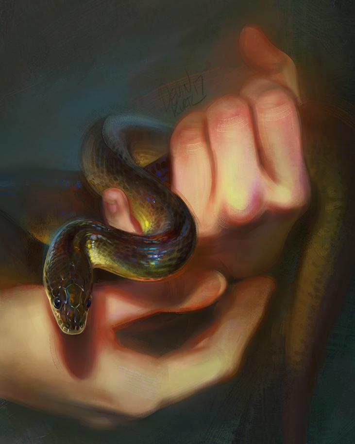 5_fingers ambiguous_gender black_eyes detailed_scales digital_media_(artwork) duo feral human mammal reptile scales scalie snake solo_focus tamberella