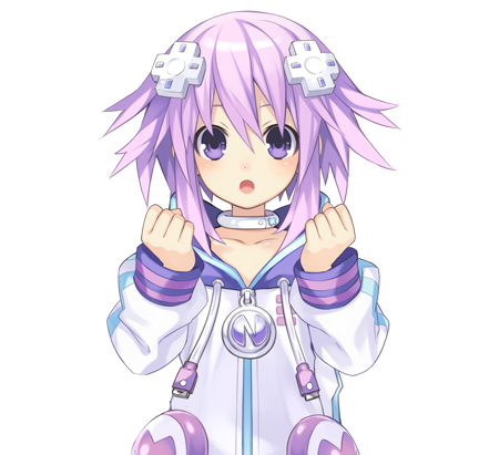 buttons collarbone d-pad d-pad_hair_ornament face hair_ornament lowres neptune_(choujigen_game_neptune) neptune_(series) official_art purple_eyes purple_hair simple_background solo tsunako usb