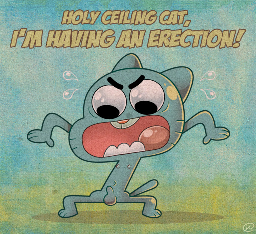 anthro balls cartoon_network cat cub dialogue erection feline gumball_watterson male mammal navel nikonah nipples nude open_mouth penis solo standing sweat the_amazing_world_of_gumball young