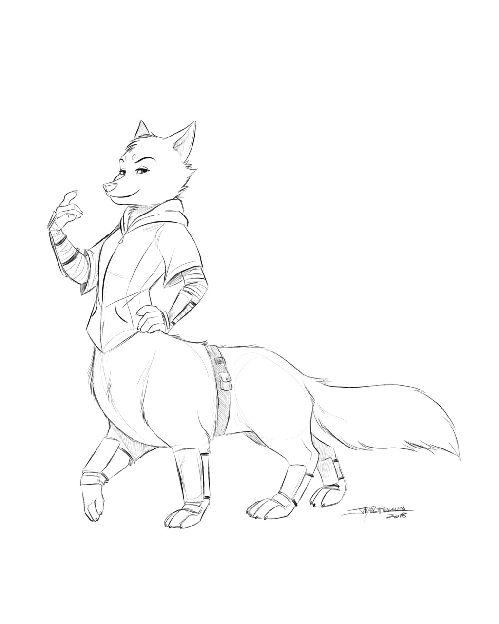 2018 5_fingers alopex arctic_fox arctic_fox_taur beckoning bedroom_eyes bottomless canid canid_taur canine canine_taur claws clothed clothing eyebrows eyeslashes female fluffy fluffy_tail fox fox_taur half-closed_eyes hand_on_waist hoodie jayme_brown looking_at_viewer mammal monochrome partially_clothed seductive signature simple_background smile solo taur taurification teenage_mutant_ninja_turtles walking white_background zipper