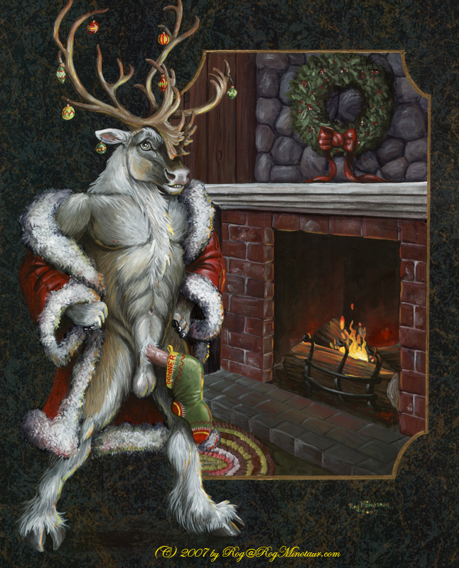 2007 abs antlers christmas clothing erection fireplace holidays hooves horn legwear rog_minotaur santa_claus smile solo stockings