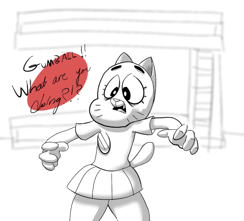 anthro black_and_white cartoon_network clothing digital_media_(artwork) jojomagee monochrome nicole_watterson open_mouth shocked skirt standing surprise the_amazing_world_of_gumball whiskers