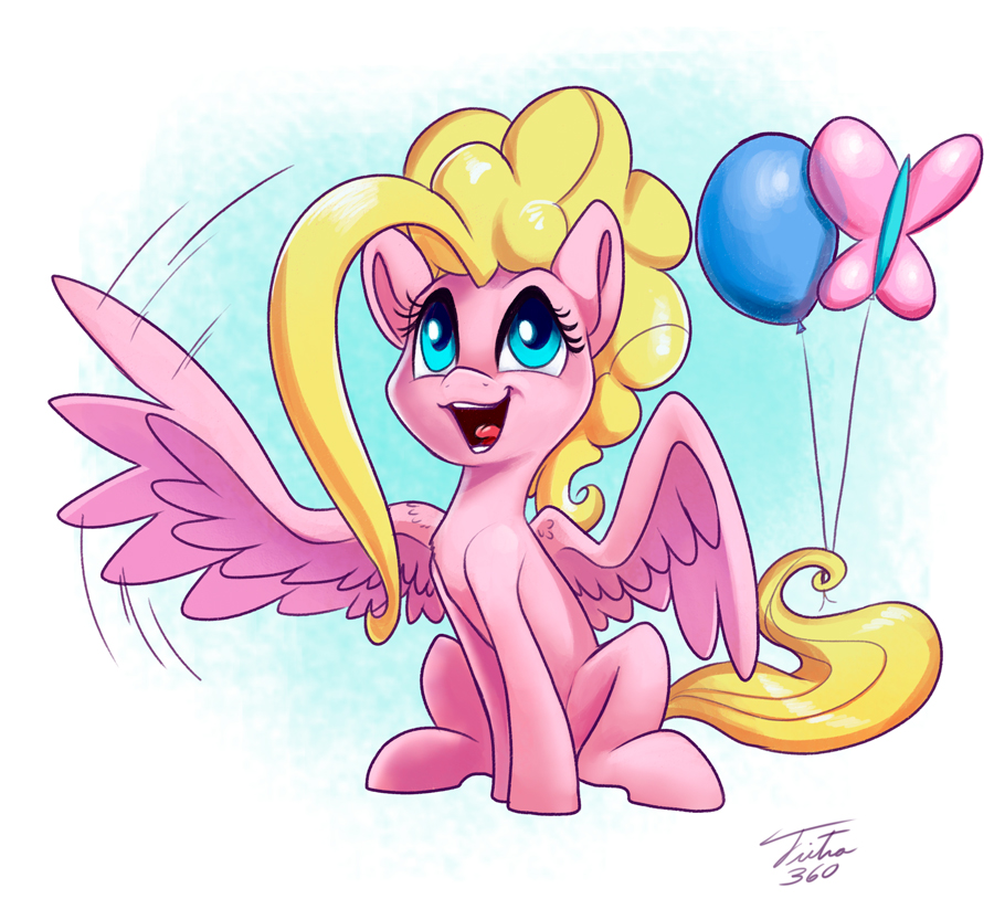 2017 balloon cutie_mark equine feathered_wings feathers female feral fluttershy_(mlp) friendship_is_magic fusion hair hooves mammal my_little_pony open_mouth pegasus pinkie_pie_(mlp) solo tsitra360 wings