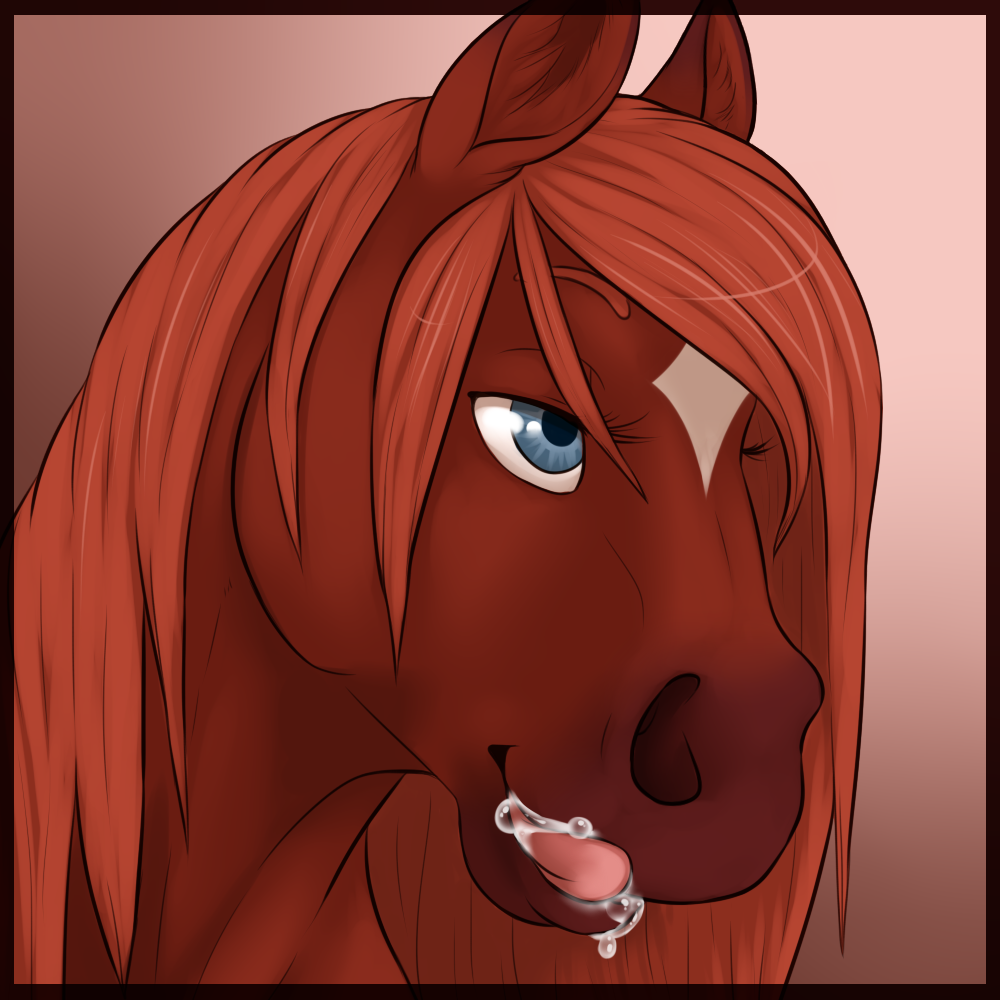 anthro blue_eyes brown_fur brown_hair cum cum_in_mouth cum_inside ekbellatrix equine eyelashes female fur hair horse licking licking_lips looking_aside mammal rainstorm simple_background solo tagme tongue tongue_out