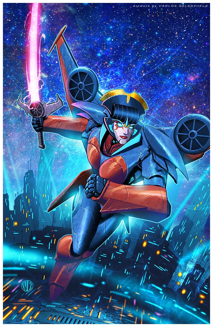 autobot blue_eyes breasts building cityscape copyright_request cybertron energy energy_sword fan flying geisha glowing glowing_eyes jumping lights lips makeup mecha realistic redesign robot science_fiction serious signature sky star_(sky) starry_sky sword transformers transformers_prime valzonline watermark weapon windblade