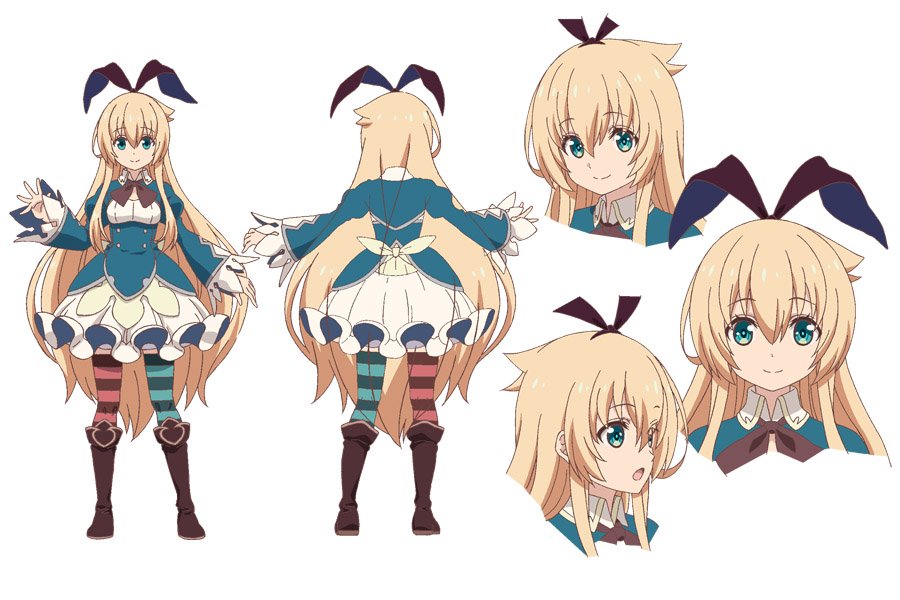 1girl alice_(grimms_notes) blonde_hair boots commentary_request green_eyes grimms_notes long_hair official_art ribbon thigh_boots thighhighs