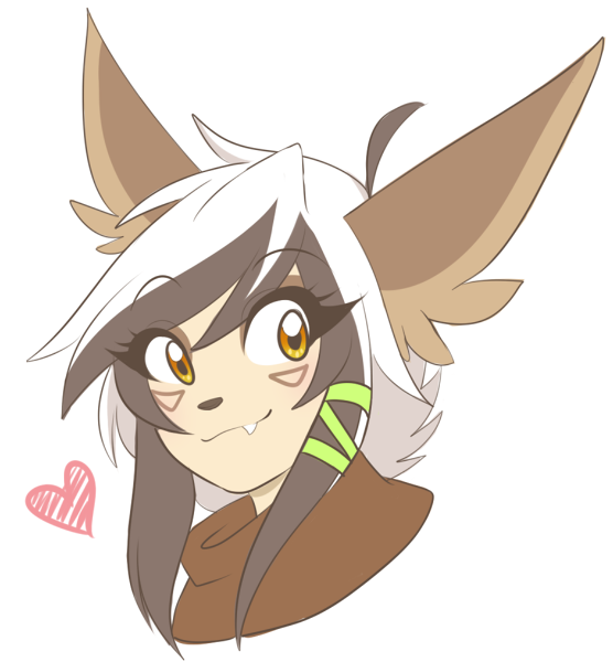 &lt;3 ambiguous_gender andogg anthro canine clothed clothing fennec fox fur hair looking_at_viewer mammal simple_background smile solo white_background