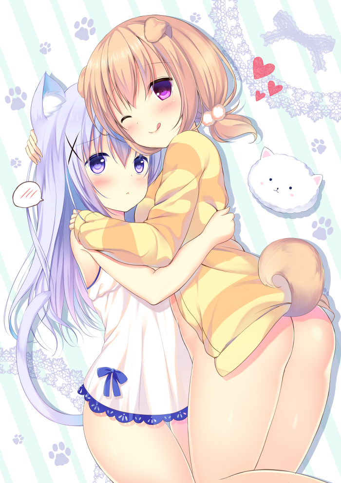 2girls animal gochuumon_wa_usagi_desu_ka hoto_kokoa kafuu_chino long_hair multiple_girls niki rabbit tippy