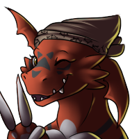 bandanna digimon gilly_strongbotl guilmon happy one_eye_closed peace_sign_(disambiguation) scalie smile wink