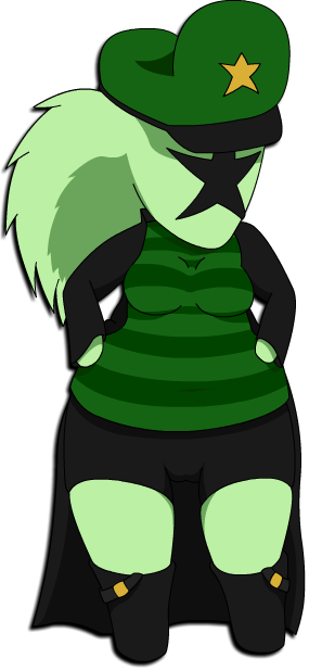 2017 alien big_breasts boots breasts chibi clothed clothing coat cute female footwear green_skin hair handss_on_hips hat humanoid long_hair mrs_bartender not_furry novakid overweight shirt solo standing standing_tough star starbound striped_shirt thick_thighs video_games wide_hips
