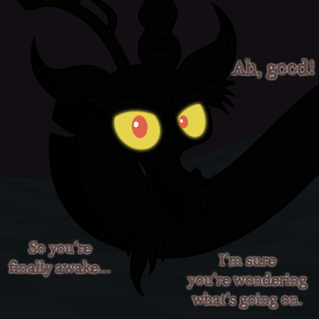 animated bitterplaguerat discord_(mlp) dragon friendship_is_magic glowing horn my_little_pony text yellow_eyes