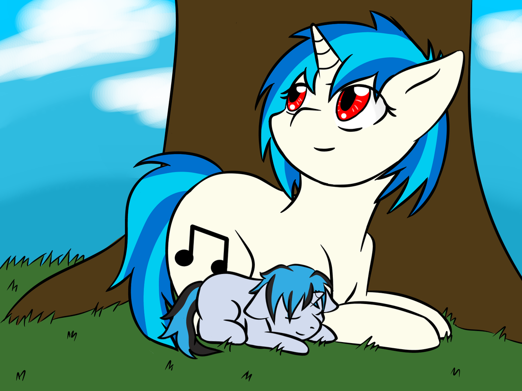 equine family fan_character feral friendship_is_magic fur grass hair horn horse jolliapplegirl mammal mother mother_and_son my_little_pony parent pony red_eyes serenade_(chopin) son tagme unicorn vinyl_scratch_(mlp)