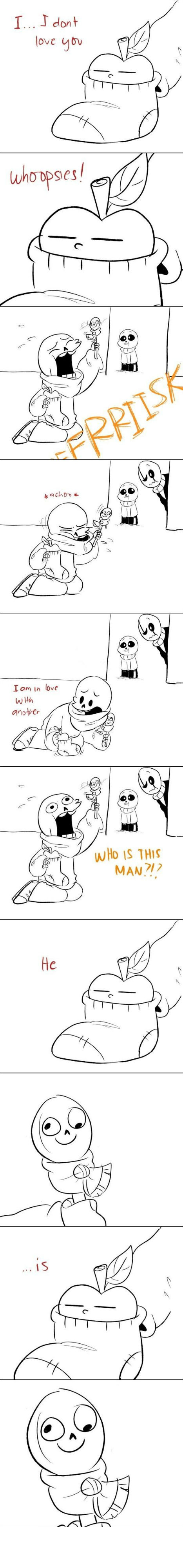 animated_skeleton apple bone bravest_warriors catbug clothing crossover cute drama food fruit gaster holding_object legwear mudkipful papyrus_(papyrus) protagonist_(undertale) sans_(undertale) scarf skeleton socks spoon toy undead undertale video_games young