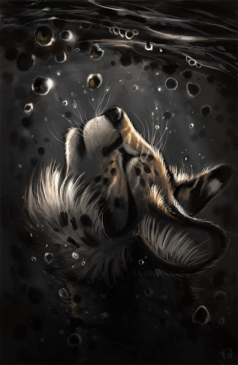 ambiguous_gender black_nose bubble eyes_closed feline flashw fur mammal serval solo spots spotted_fur tan_fur underwater water whiskers white_fur