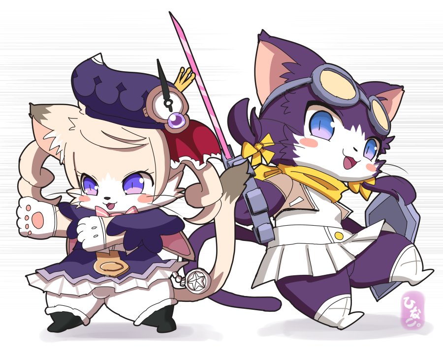 1boy 1girl artist_request boots cat cat_busters character_request furry purple_eyes trap