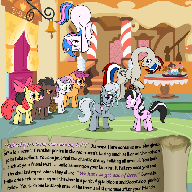 apple_bloom_(mlp) bitterplaguerat comic cupcake dialogue earth_pony english_text equine food friendship_is_magic horn horse loki_(bitterplaguerat) mammal my_little_pony pegasus plate pony scootaloo_(mlp) silver_spoon_(mlp) stairs sweetie_belle_(mlp) table text unicorn wings