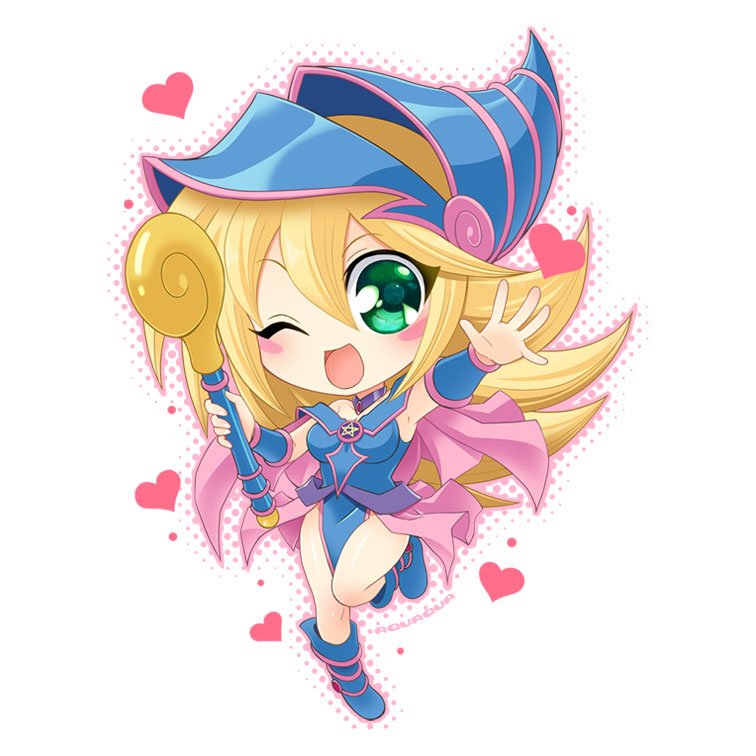 1girl artist_request bare_legs bare_shoulders blonde_hair boots breasts chibi dark_magician_girl duel_monster female happy hat legs long_hair magical_girl open_mouth skirt smile solo wand wink wizard_hat yu-gi-oh! yuu-gi-ou_duel_monsters