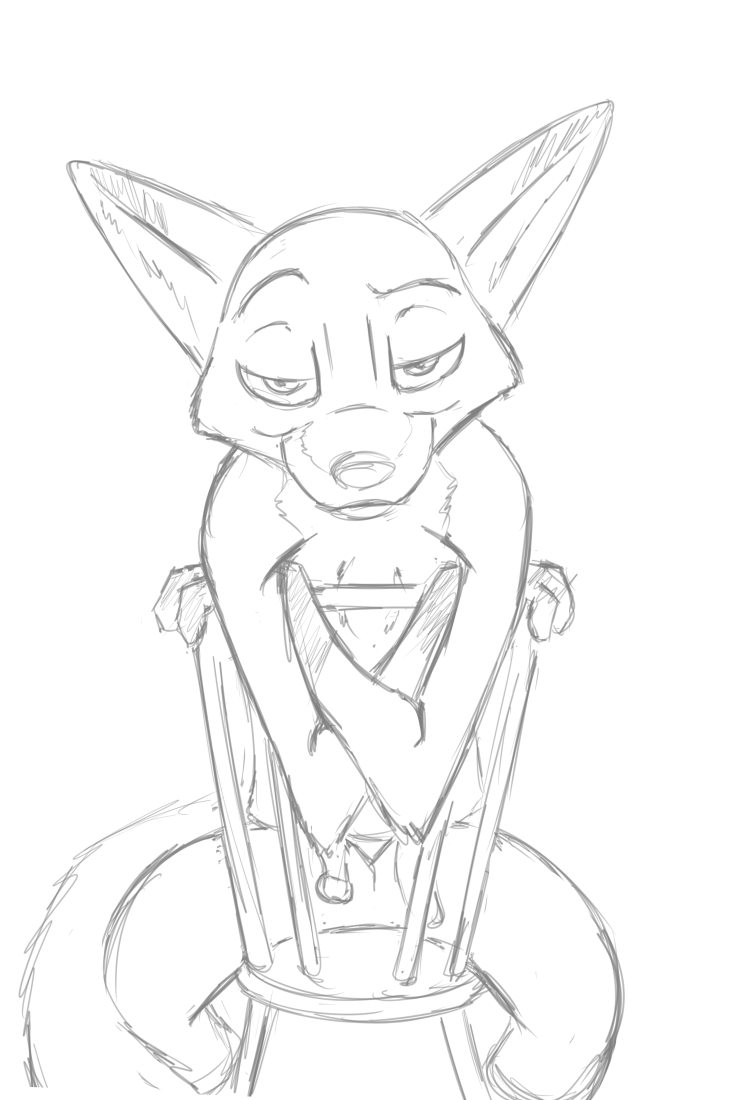 2017 akiric anthro bedroom_eyes black_and_white canine chair clothed clothing crossed_arms disney fox half-closed_eyes looking_at_viewer male mammal monochrome nick_wilde open_pants seductive simple_background sitting solo topless white_background zootopia