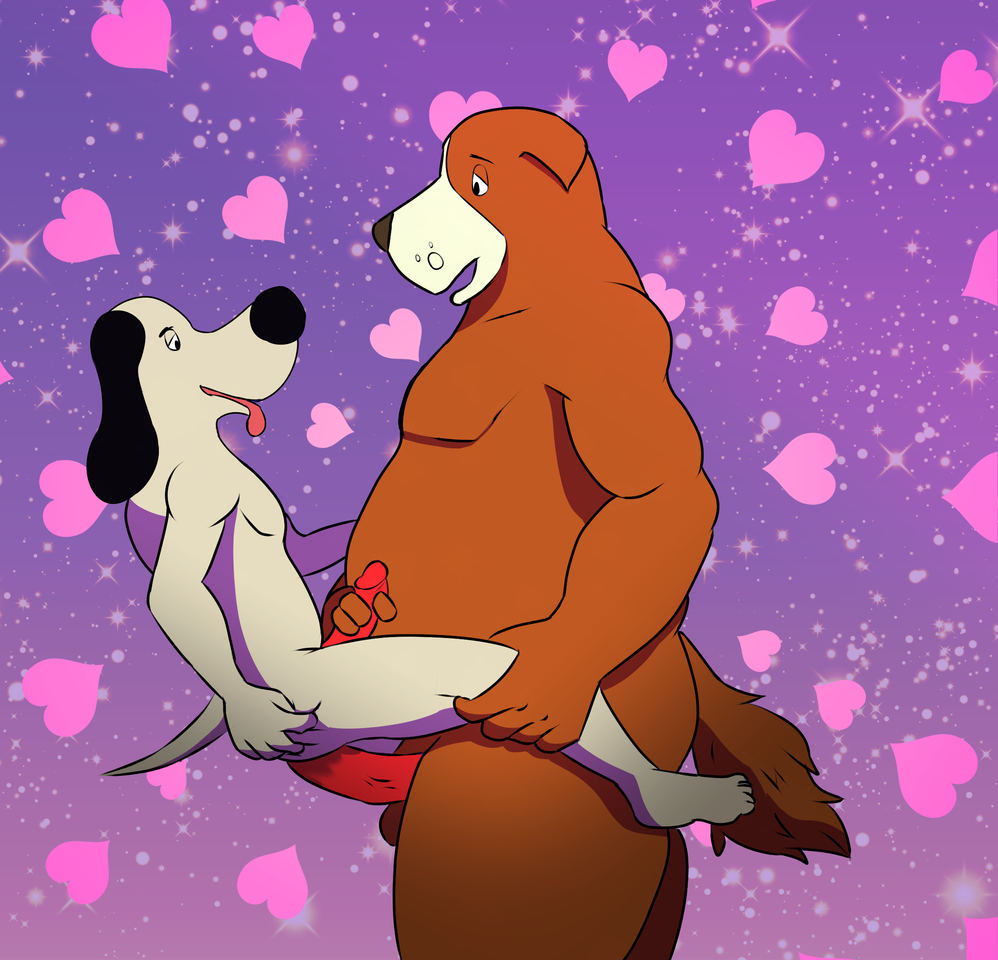 &lt;3 anthro athos balls butt canine dog dogtanian duo feet holding_penis humanoid_penis invalid_tag jking1200_(artist) male male/male mammal penis saint_bernard sex size_difference slightly_chubby stand_and_carry_position standing toes tongue tongue_out