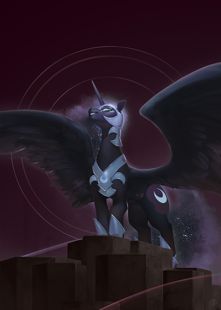 2017 armor cutie_mark eosphorite equine feathered_wings feathers feral friendship_is_magic helmet horn mammal my_little_pony nightmare_moon_(mlp) solo spread_wings winged_unicorn wings