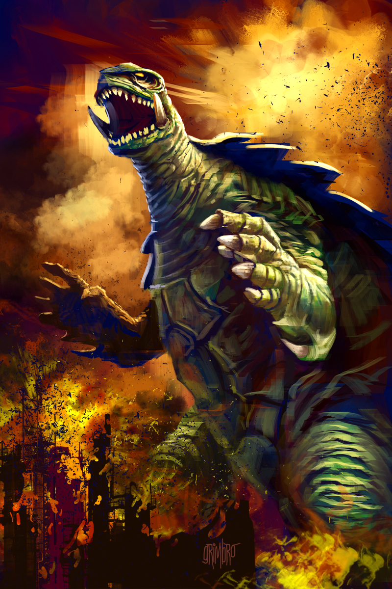 fire gamera gamera_(series) giant_monster grimbro kaijuu monster roaring turtle tusk