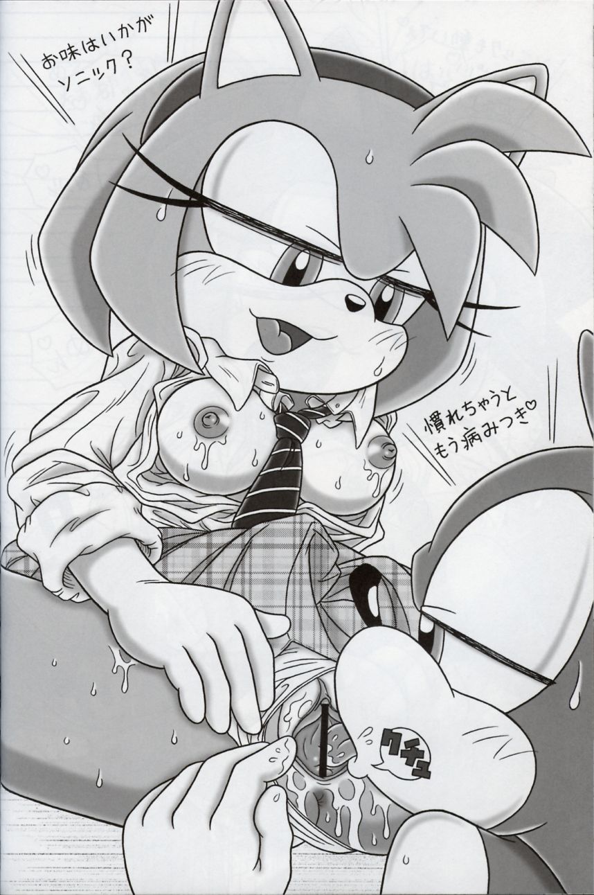 amy_rose anthro anus breasts clitoris cunnilingus erect_nipples furry_bomb half-closed_eyes hedgehog japanese_text karate_akabon mammal mostly_clothed necktie nipples oral pussy sex sonic_(series) sonic_the_hedgehog sweat text tongue tongue_out vaginal