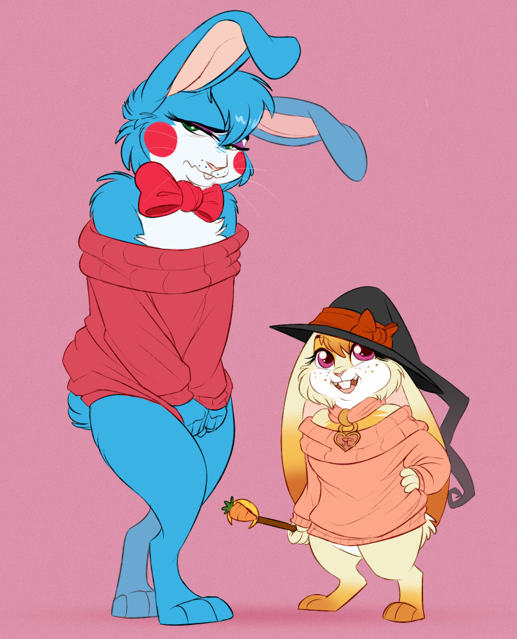 anthro at badhedgehog bonnie bow_tie clothing cute five five_nights_at_freddy's frieddys invalid_tag lagomorph magic_user mammal nights rabbit rachelle rachellebun rachellelop sweater toy video_games wand witch