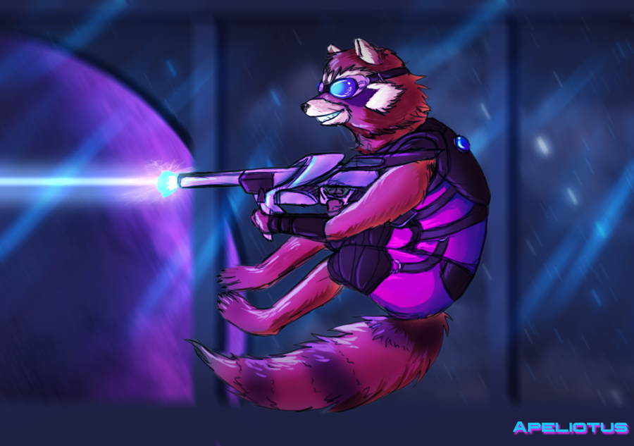 2015 anthro apeliotus clothed clothing english_text guardians_of_the_galaxy gun male mammal marvel melee_weapon raccoon ranged_weapon rocket_raccoon text weapon