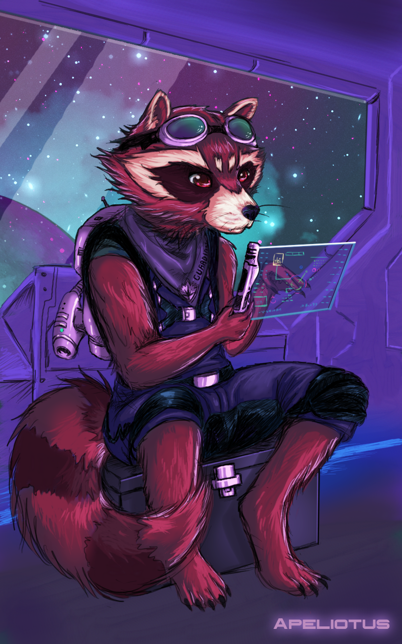 2015 anthro apeliotus clothed clothing eyewear goggles guardians_of_the_galaxy male mammal marvel raccoon rocket_raccoon simple_background solo