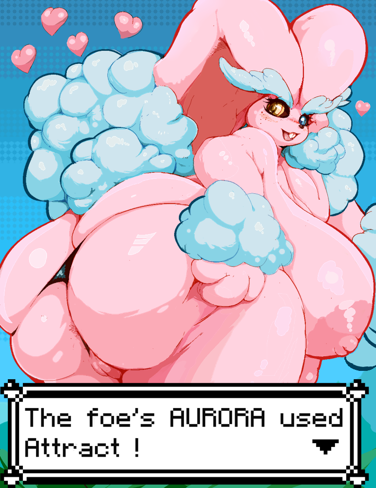 &lt;3 2022 alternate_color anthro anus areola arm_tuft aurora_(sent33) big_areola big_breasts big_butt black_clothing black_panties black_underwear blue_body blue_eyes blue_fur blush breasts buckteeth butt clothing english_text eyebrows eyelashes female floppy_ears freckles fur generation_4_pokemon genitals heterochromia huge_breasts huge_butt humanoid_genitalia humanoid_pussy hurikata ineffective_clothing innie_pussy looking_at_viewer looking_back lop_ears lopunny nintendo nipples orange_eyes panties pink_areola pink_body pink_fur pink_inner_ear pink_nipples pokemon pokemon_(species) pussy scut_tail short_tail solo tail teeth text text_box tuft underwear wrist_tuft