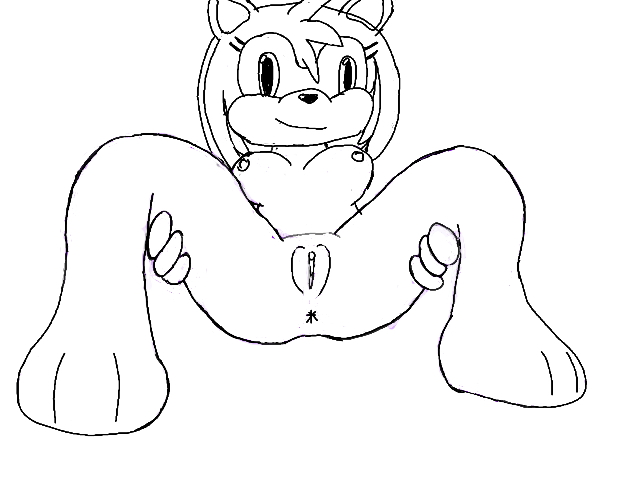 2017 amy_rose anthro anus breasts colorless female hedgehog hentaistone_(artist) line_art looking_at_viewer mammal nipples nude presenting presenting_pussy pussy simple_background smile solo sonic_(series) white_background