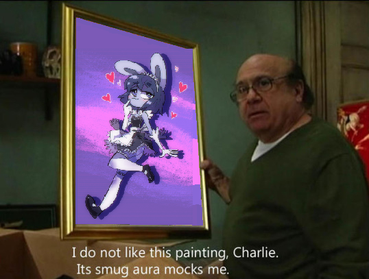 anthro brady_conner_(character) clothing danny_devito duo framed_picture human it's_always_sunny_in_philadelphia lagomorph leporid maid_uniform male mammal meme rabbit real smug_face text third-party_edit uniform