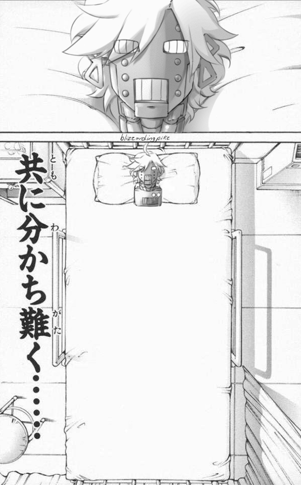 bed blizzardingpike confused disembodied_head grappler_baki greyscale guilty_gear humanoid_robot male_focus meme metal_skin monochrome on_bed parody pillow retsu_kaioh's_head_lying_in_a_hospital_bed_(meme) robo-ky robot scene_reference solo