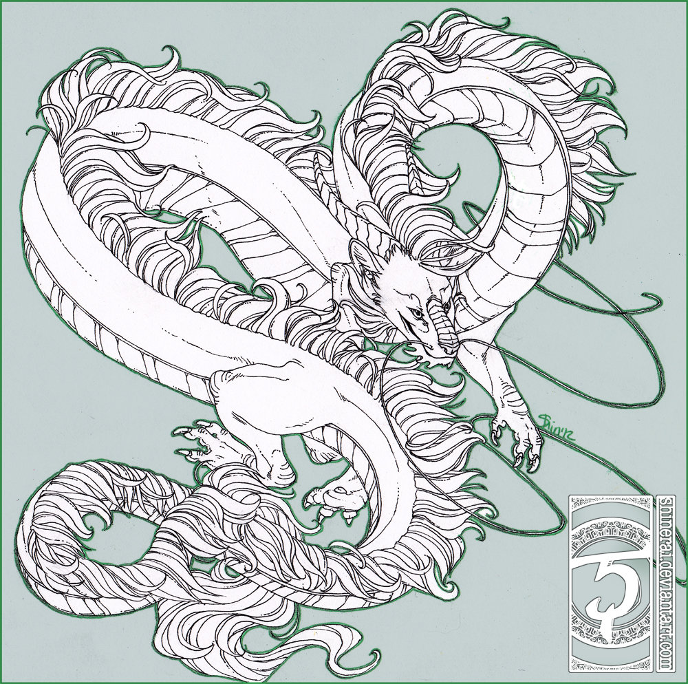 2012 claws dragon eastern_dragon feral hair shinerai solo traditional_media_(artwork) white_hair