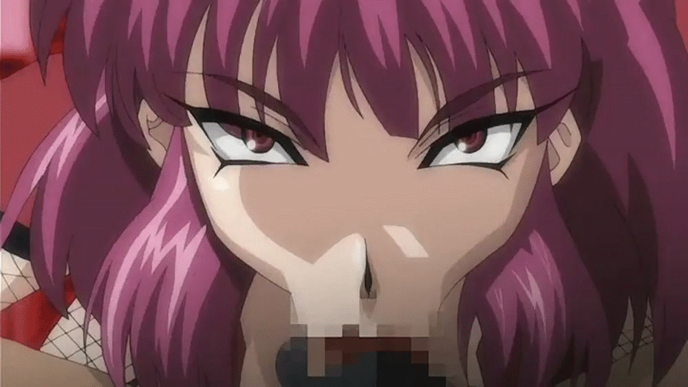 00s 1boy 1girl :&gt;= animated animated_gif assertive breasts censored cleavage elbow_gloves eye_contact fellatio femdom gloves large_breasts lips lipstick looking_at_another looking_at_viewer makeup murakami_teruaki naughty_face oboro_(taimanin_asagi) oral pov pov_eye_contact rape red_lips red_lipstick taimanin_(series) taimanin_asagi thick_lips