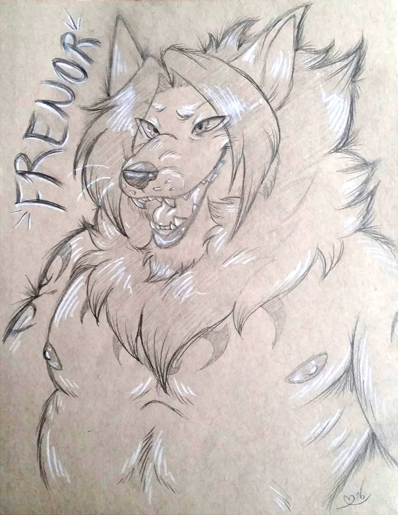 anthro canine frenor male mammal maplecookies muscular nipples open_mouth smile solo traditional_media_(artwork)