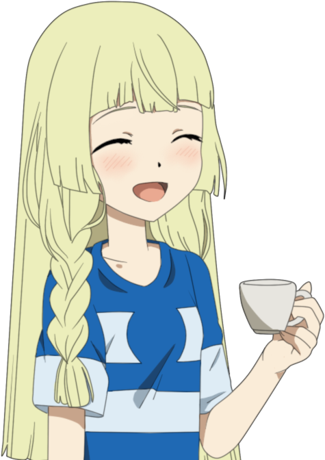 1girl lillie_(pokemon) mug pokemon pokemon_(anime) pokemon_sm pokemon_sm_(anime) satoshi_(pokemon)_(cosplay) striped_shirt