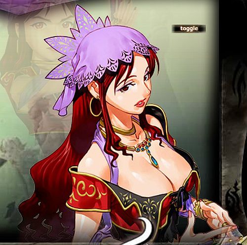 1girl breasts brown_hair cleavage cropped dahna_(grandia) earring edited eyeshadow female game_arts grandia grandia_iii halter_top jewelry large_breasts lips lipstick makeup nail_polish pursed_lips red_eyes red_lips screenshot shiny shiny_skin solo square_enix zoom_layer