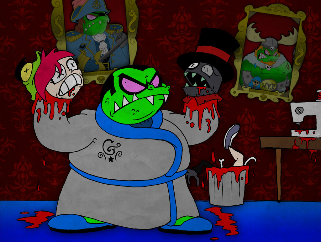anthro blood cartoon_network clothed clothing crocodile crocodilian fangs gruntchovski hat human male mammal overweight overweight_male reptile scalie top_hat villainous