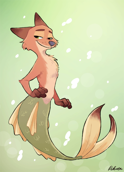 2017 canine disney fox fur male mammal marine merfolk nick_wilde rikuta simple_background solo zootopia