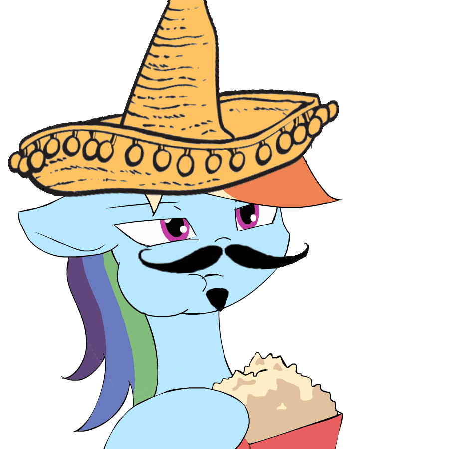 2016 alpha_channel animated chewing earth_pony eating edit equine facial_hair female food friendship_is_magic hair half-closed_eyes hat horse kanashiipanda mammal multicolored_hair mustache my_little_pony pony popcorn rainbow_dash_(mlp) rainbow_hair reaction_image simple_background solo sombrero transparent_background