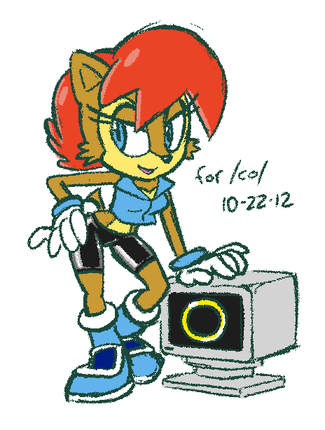 blue_eyes clothing female gloves hair red_hair sally_acorn shorts solo sonic_(series) unknown_artist vest wide_hips