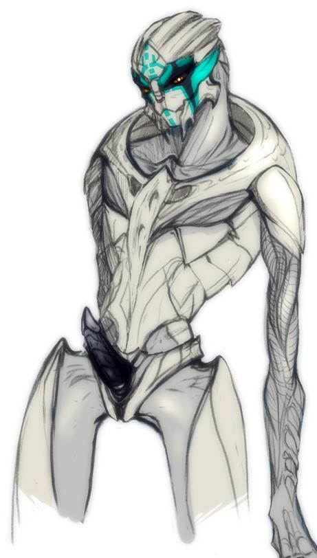 alien chillchell erection facial_markings male mandibles markings mass_effect nude penis plain_background solo turian white_background xerny