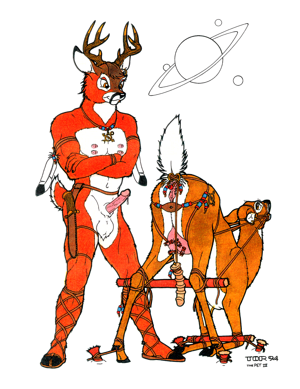 1994 anal anal_beads anal_penetration animal_genitalia anthro anthro_on_feral antlers balls bdsm bestiality bit_gag bondage bound brown_fur butt cervine cervine_pussy clothing cloven_hooves deer dildo domination duo erection eyelashes female feral footwear fully_bound fur gag gagged hooves horn humanoid_penis imminent_sex interspecies jewelry knife looking_back male male/female male_domination male_on_feral mammal markings multi_nipple multicolored_fur necklace nipple_clamp nipples nude penetration penis presenting presenting_hindquarters presenting_pussy presenting_teats pussy raised_tail rear_view red_fur rope rope_bondage sandals saturn sex sex_toy simple_background smile spread_legs spreader_bar spreading submissive teats tim_o'rourke traditional_media_(artwork) two_tone_fur udders white_background white_fur