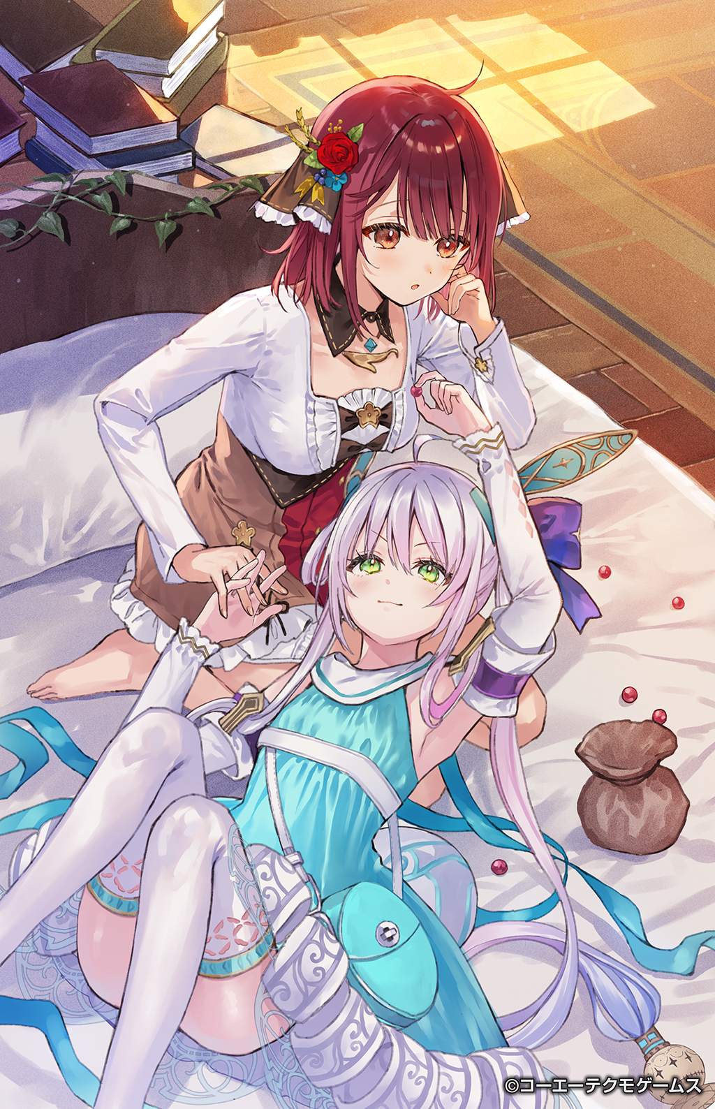 atelier_(series) atelier_sophie atelier_sophie_2 book book_stack hanekoto highres lap_pillow plachta sophie_neuenmuller